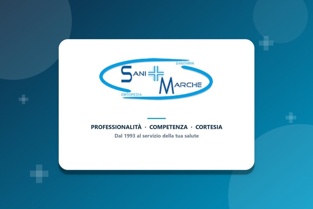 Logo Sanimarche con lo slogan Professionalità, Competenza, Cortesia